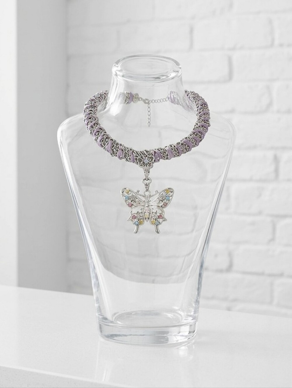 Crystal Butterfly Necklace in Silver Tone – Women's Statement Jewelry